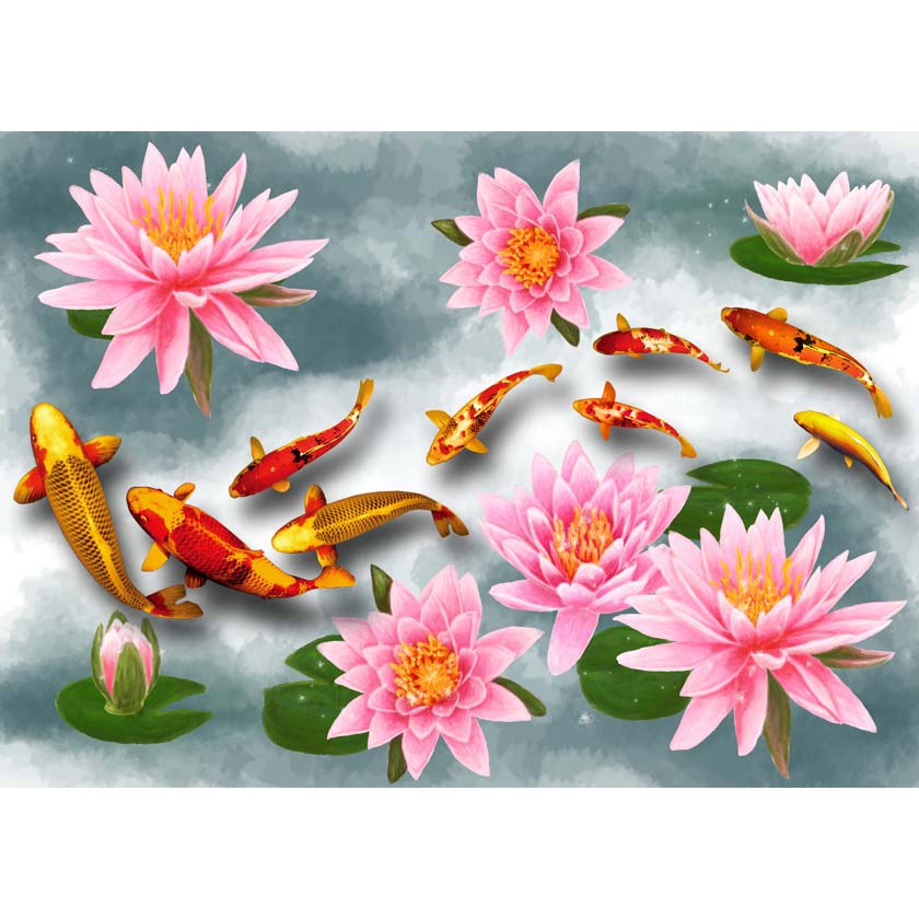 Tranh 3D chủ đề hoa sen cá chép mới nhất được yêu thích hiện nay