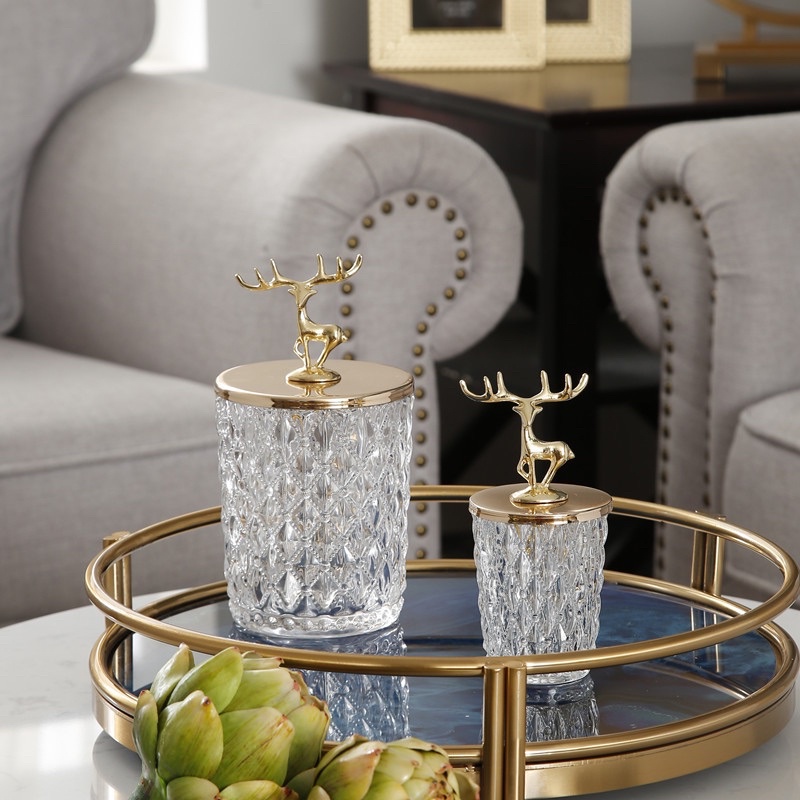 Hũ Thuỷ Tinh Pha Lê Để Đồ Hình Đầu Hươu Mạ Vàng Sang Trọng