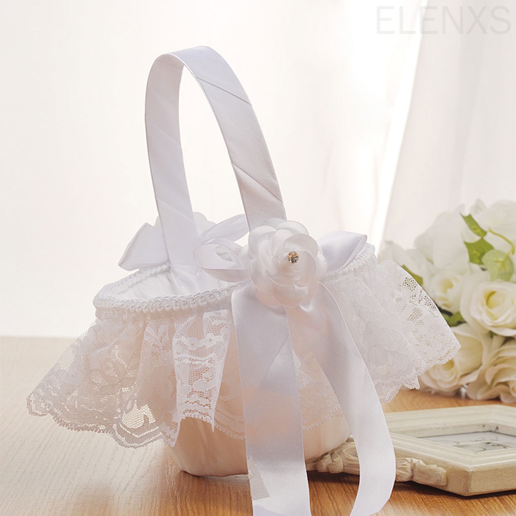 Giỏ đựng hoa cưới/ trái cây thắt nơ vải ren dành cho cô dâu