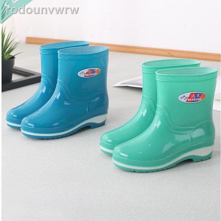 rodounvwrwGiày đi mưa nữ thời trang dành cho người lớn ủng ống giữa phụ chống trượt cộng với nhung b