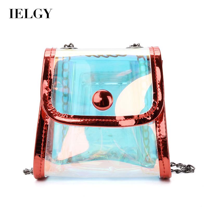 Túi đeo chéo Ielgy dáng vuông thiết kế nhỏ nhắn màu laser trong suốt đáng yêu dành cho bé gái