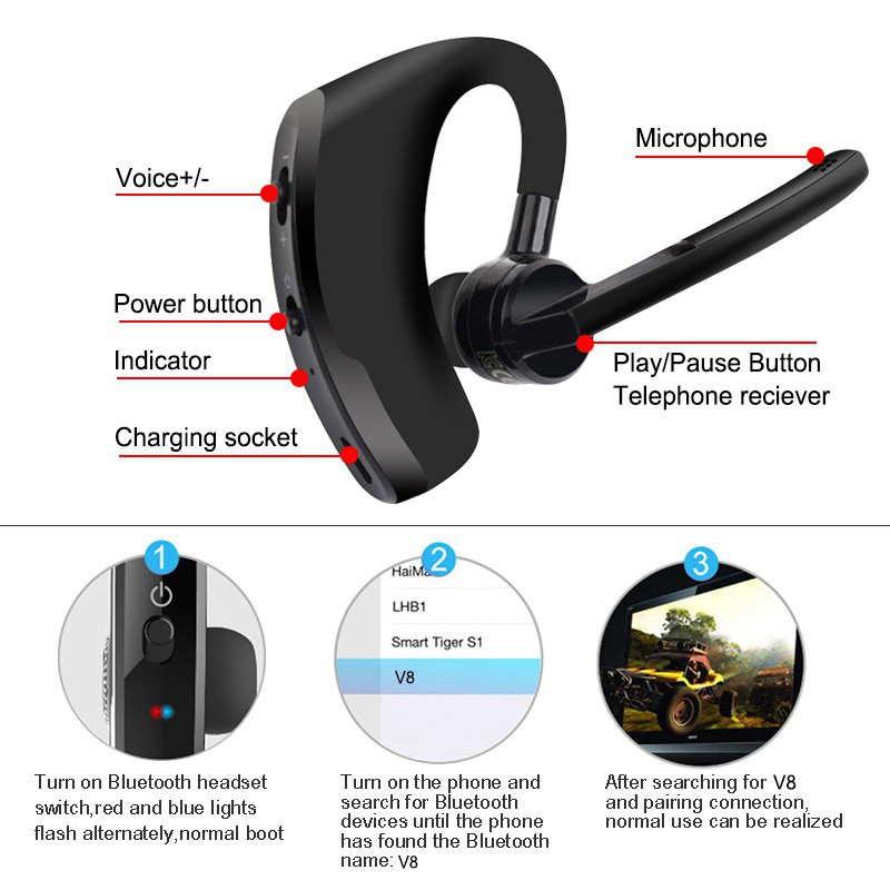 Tai Nghe Bluetooth V8 Cho Iphone Xiaomi Huawei