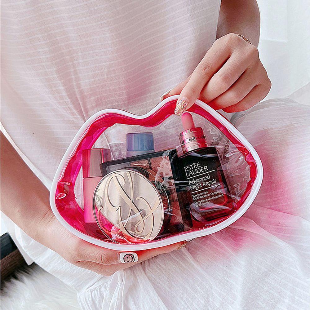 Túi Đựng Mỹ Phẩm Trong Suốt Hình Đôi Môi Có Khóa Kéo Tiện Dụng