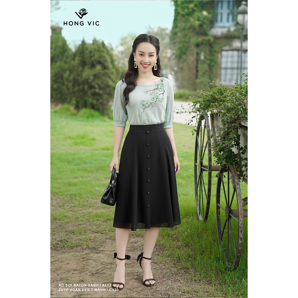 Chân váy voan nữ Hongvic đen 7 mảnh CV20