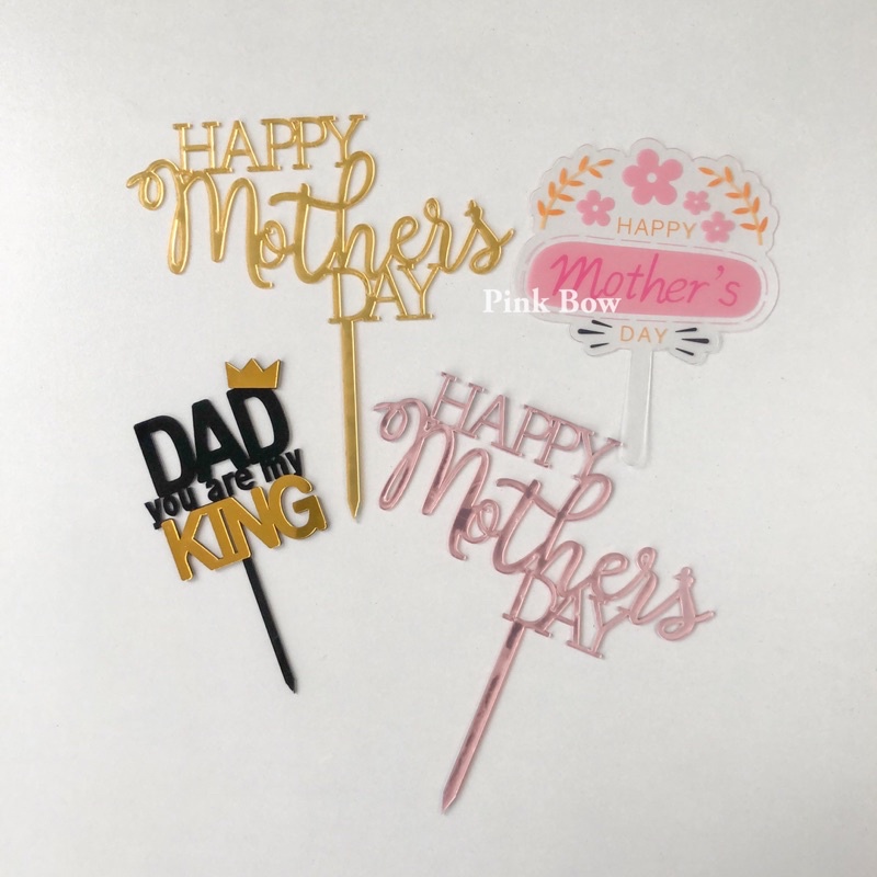 Topper/ Phụ kiện trang trí bánh kem ngày tặng Mẹ Cha Mom/Happy mother’s day/Dad/Ba