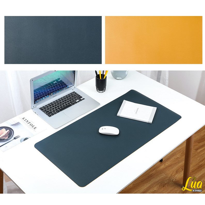 Lót da trải bàn làm việc chống nước 2 màu - Pad chuột lớn bằng da - Deskpad da trải bàn máy tính và laptop - Dễ lau chùi