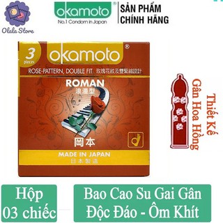[ GÂN HOA HỒNG MỚI LẠ ] BAO CAO SU OKAMOTO THIẾT KẾ GÂN HOA HỒNG MỚI LẠ LÀM CHO CUỘC VUI THÊM HỪNG HỰC - HỘP 3 BAO