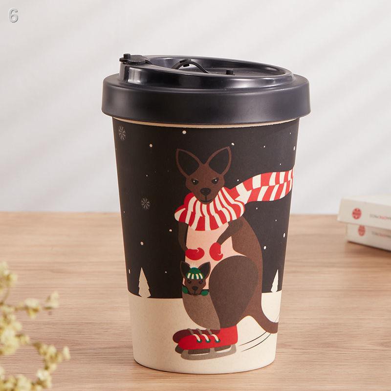 Có nắp đậy cốc nóng cà phê sữa tách trà vẽ tay ichiki họa tiết sợi tre bảo vệ môi trường chén sippy cup