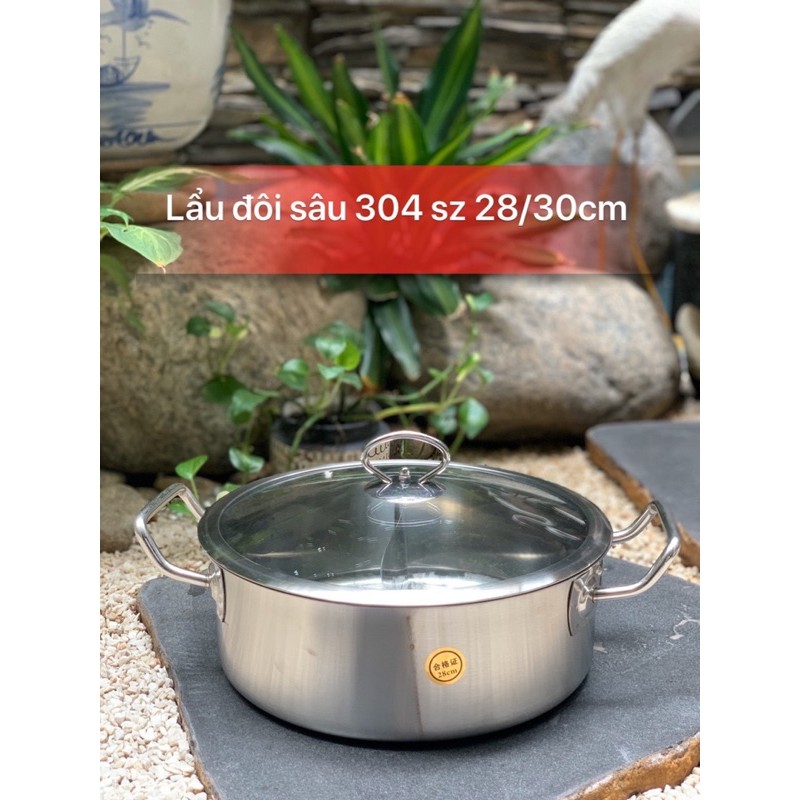 Nồi lẩu 2 ngăn dùng được bếp từ inox 304 cao cấp 28cm/30cm