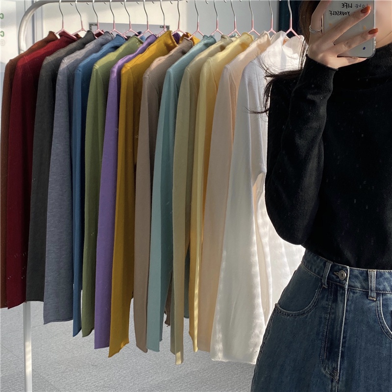 Áo Sweater Dệt Kim IELGY Cổ Cao Tay Dài Dáng Ôm Màu Đen Cơ Bản Thời Trang Mùa Thu Cho Nữ 2021