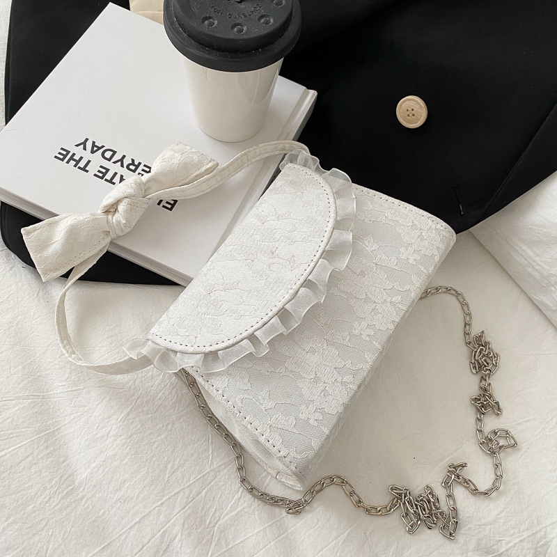 Túi đeo chéo Ielgy thiết kế phối ren thắt nơ phong cách retro xinh xắn cho phái nữ