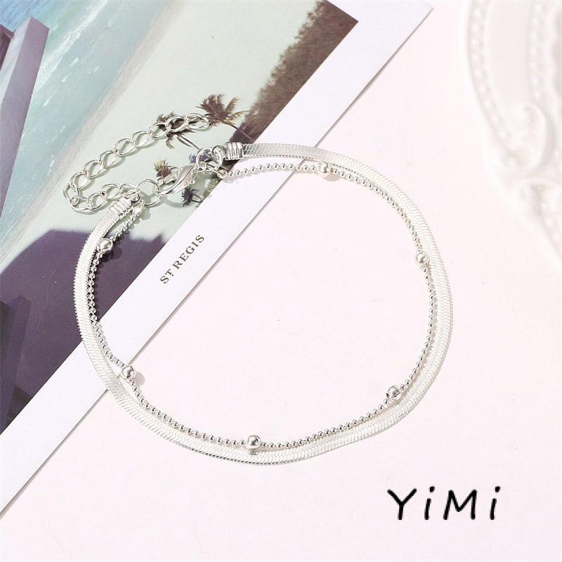 Lắc Chân Hai Lớp Xỏ Hạt Tròn Và Xương Rắn Đơn Giản Thời Trang Cho Nữ