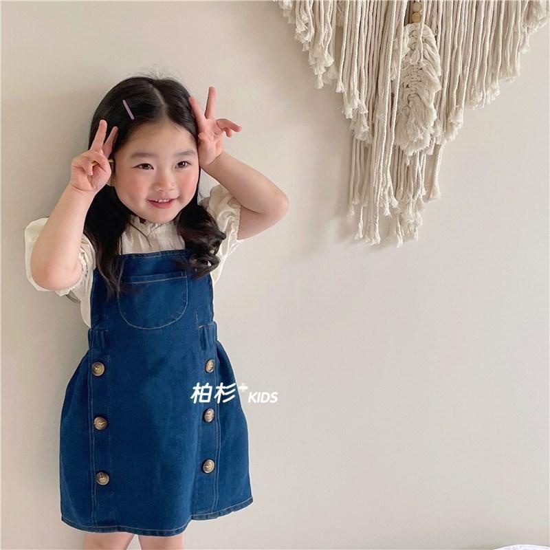 Đầm Yếm Denim Phối Túi Lớn Thời Trang Mùa Hè Hàn Quốc 2022 Cho Bé Gái