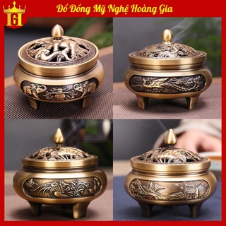 Lư Đốt Trầm Chạm Sơn Thủy Bằng Đồng Nguyên Khối
