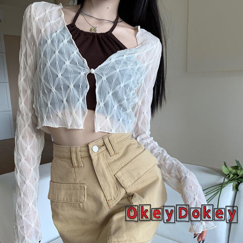 Áo Croptop Tay Dài Chống Nắng Màu Trơn Thời Trang Dành Cho Nữ