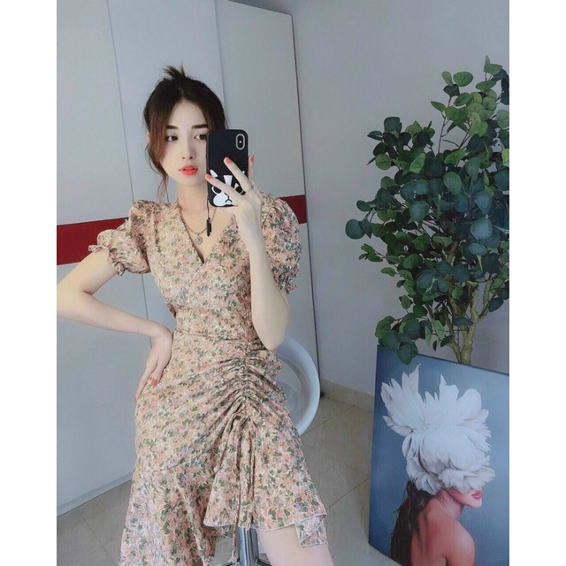 Đầm hoa tay ngắn rút dây alohashop91