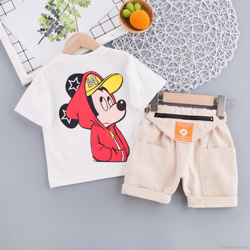 Set Áo Thun Ngắn Tay Cổ Tròn + Quần Short Lưng Thun Thời Trang Bé Trai