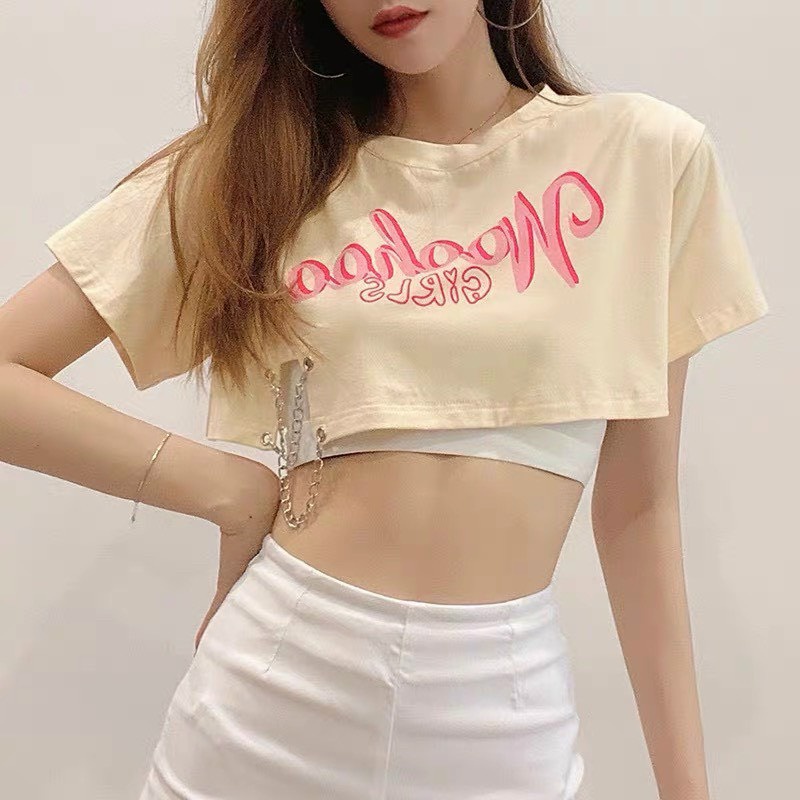Sét áo croptop kèm áo trong in chữ phối dây xích cực cá tính , chất thun bozip mềm mịn