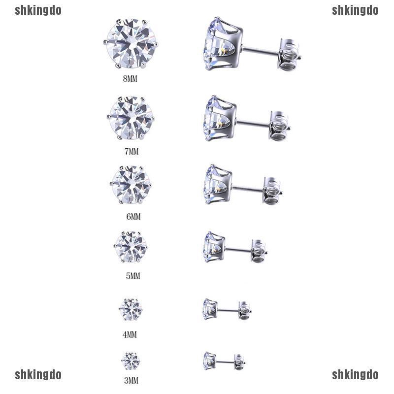 Bộ 6 đôi bông tai thép không gỉ kiểu đinh tán đính đá sang trọng cho nữ