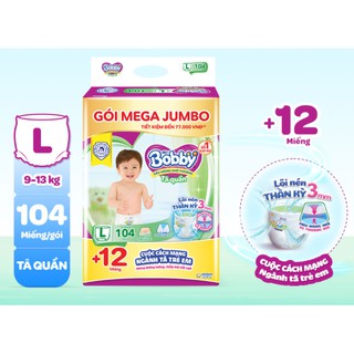 Tã bỉm quần Bobby gói Mega Jumbo M120 L104 XL96 XXL88