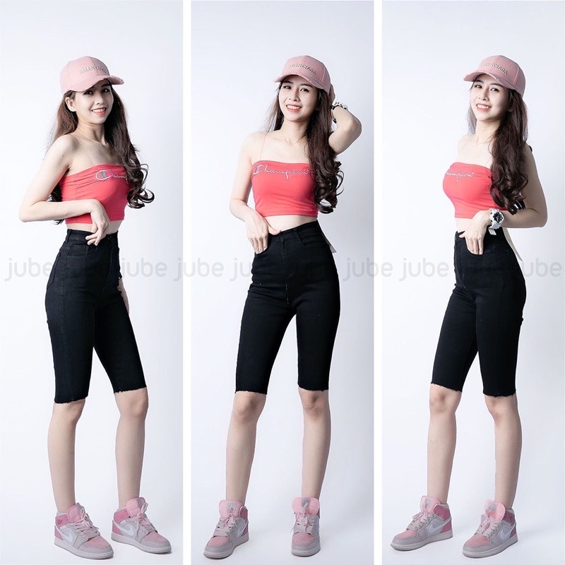 Quần Jean Ngố Trơn Co Giản Lưng Siêu Cao