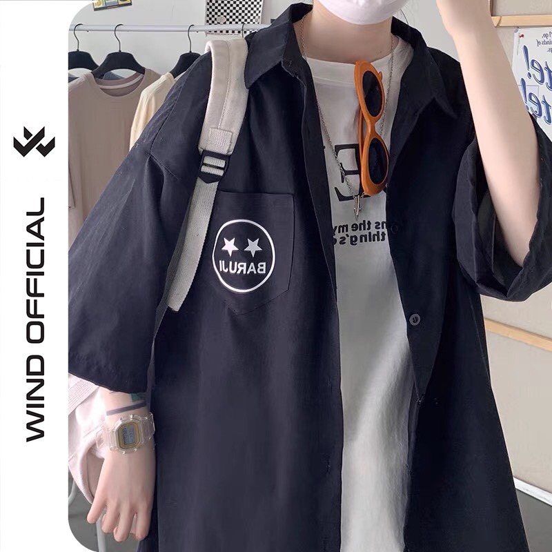 Áo sơ mi tay lỡ WIND unisex form rộng Mặt Sao nam nữ oversized kaki ulzzang | BigBuy360 - bigbuy360.vn