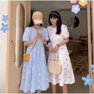 Đầm babydoll hoa suông tay phồng