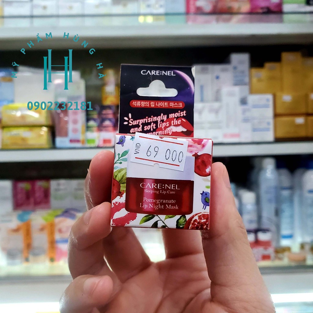 Mặt nạ ngủ môi Carenel, dưỡng môi, căng bóng môi, ngừa nứt nẻ môi, hương lựu Carenel Pomegranate Lip Night Mask 5g