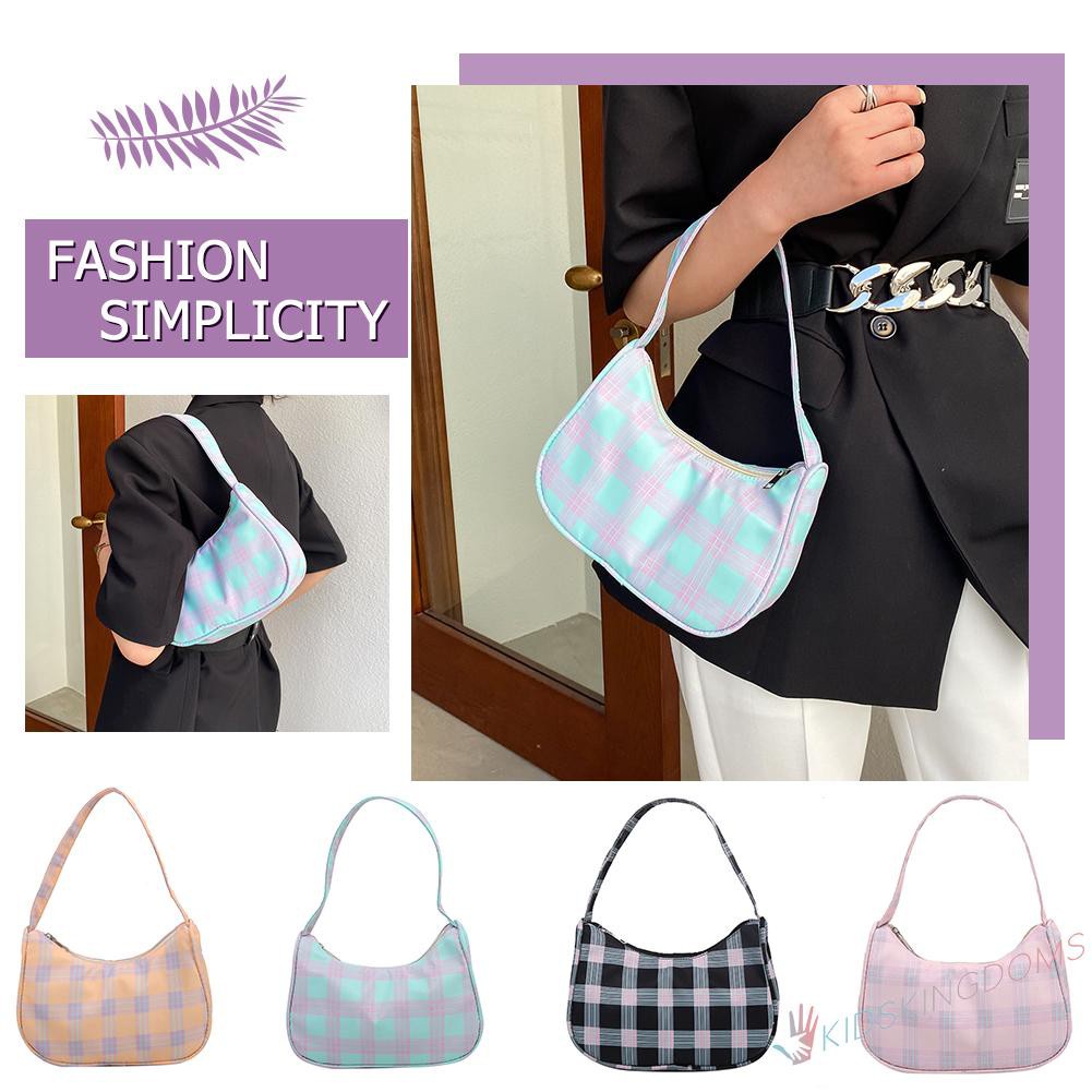 【Big Sale】Fashion Women Plaid Print Shoulder Underarm Bag Casual Small Hobos Handbags