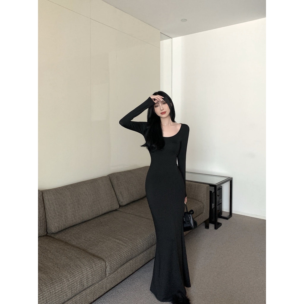 Cocory vn Đầm Maxi Đuôi Cá Tay Dài Lưng Cao Thời Trang Mùa Thu