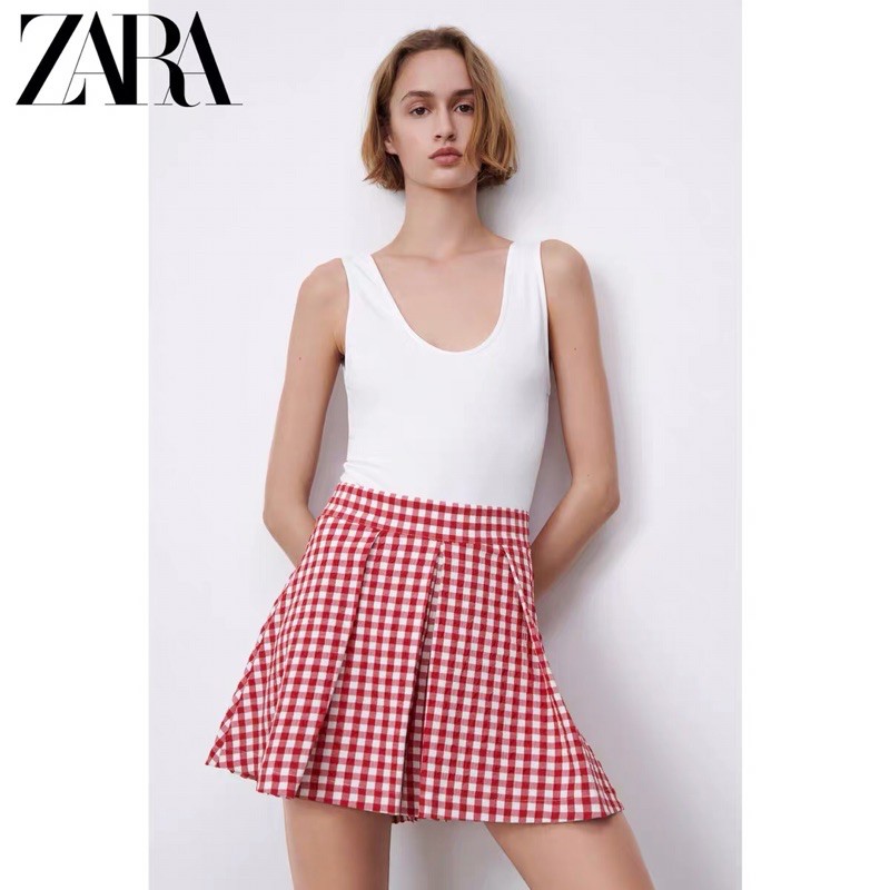 Quần váy Zara new best seller 2021 kẻ ô dáng xoè