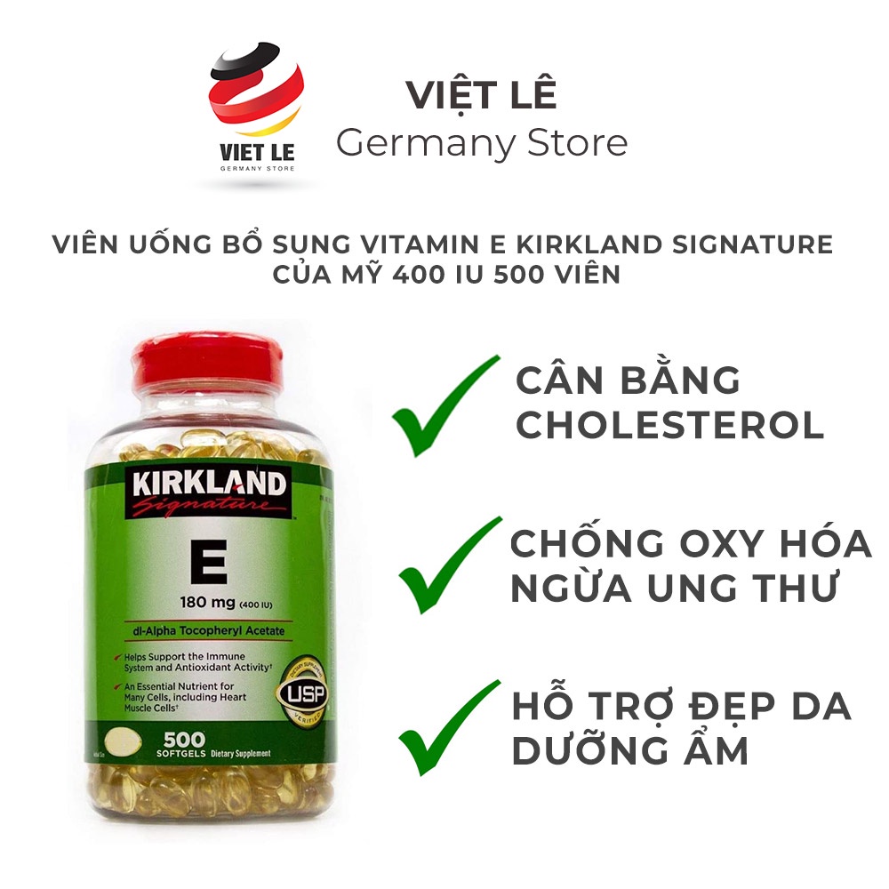 Viên Uống Bổ Sung Vitamin E Kirkland Signature Của Mỹ 400 IU 500 viên [Hàng Chính Hãng]