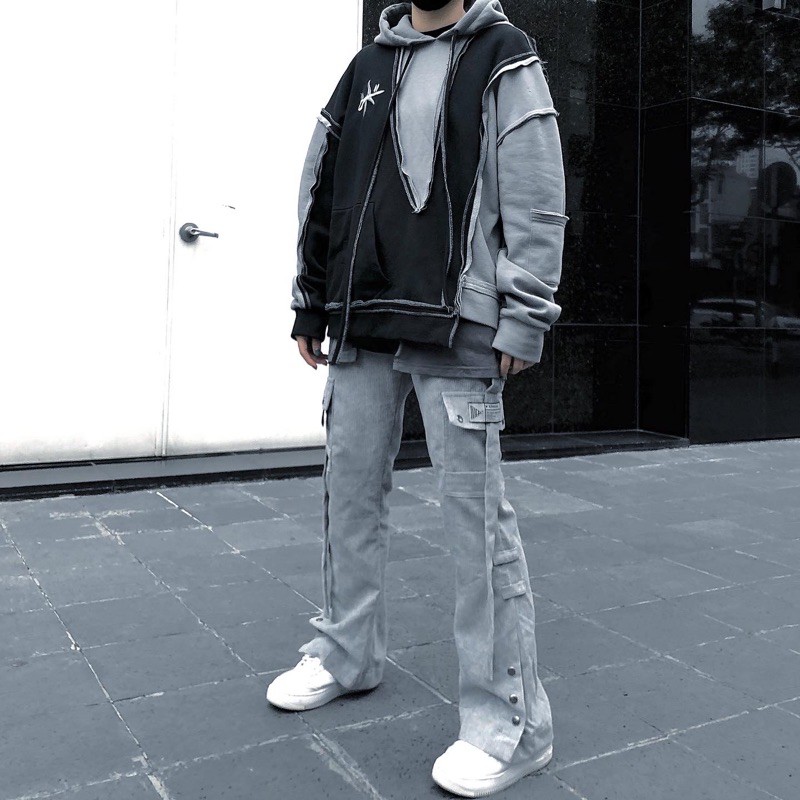 ÁO HOODIE XÁM ĐEN RÁP AZIER | BigBuy360 - bigbuy360.vn