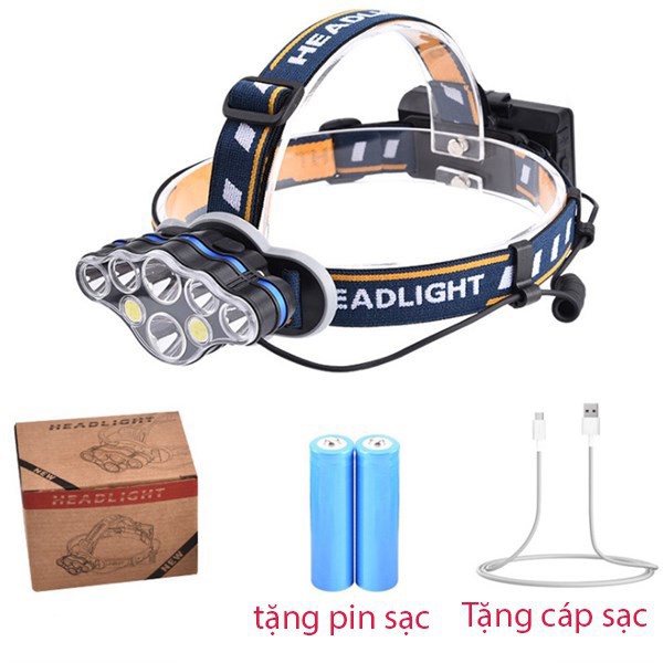 Đèn pin đội đầu siêu sáng, 8 bóng LED, 6 chế độ sáng, chống nước, Giadungbpm