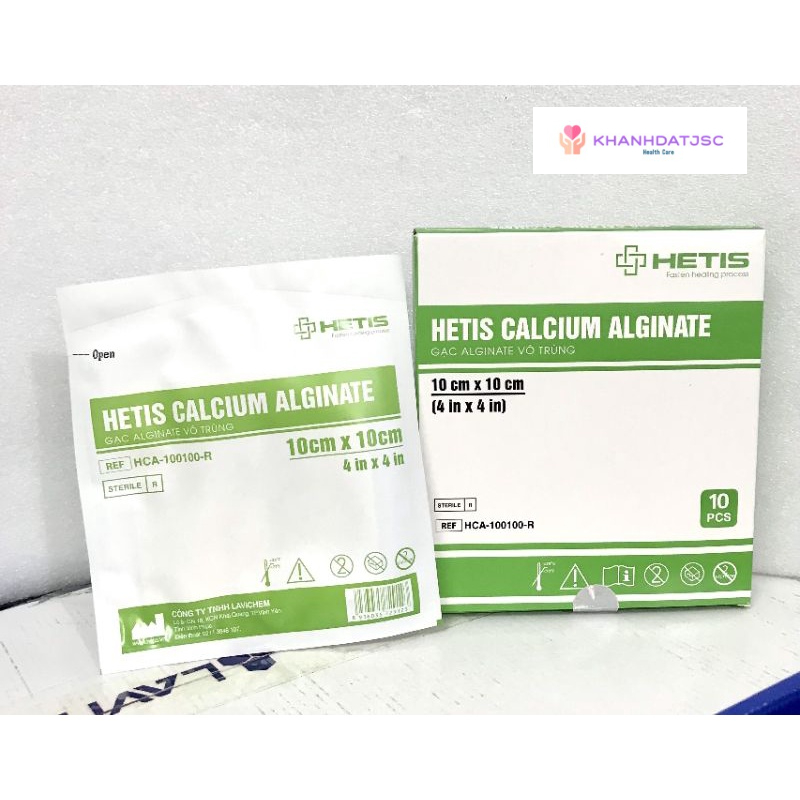 Gạc vô trùng HETIS Calcium Alginate thấm hút dịch cao, giải phóng ion canxi tăng khả năng cầm máu