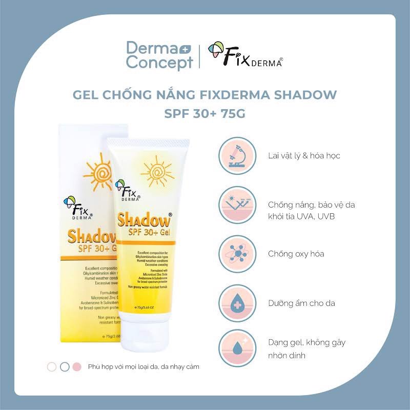 Kem/Gel Chống Nắng Phổ Rộng FIXDERMA Shadow SPF50+ Cream/SPF30+ Gel - 75g