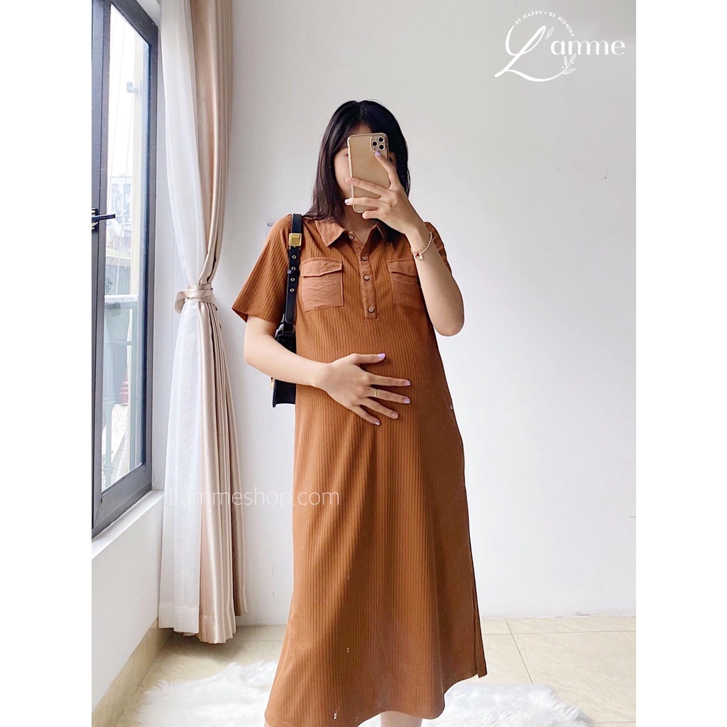 Váy bầu đẹp Lucie Dress dáng thể thao chất cotton có cúc tháo rời được thiết kế bởi LAMME