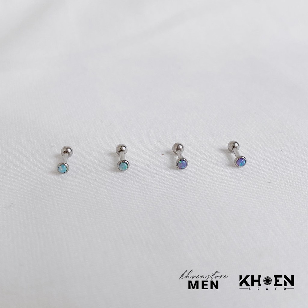 Khuyên tai nam nữ - Nút đá Opal đa sắc đậm và nhạt nhỏ 3mm  - Thép không rỉ - Bông tai nam (1 CHIẾC)