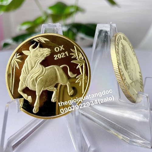 Đồng Xu Úc Hình Con Trâu Mạ Vàng 2021, đồ lưu niệm, trưng bày, quà tặng may mắn