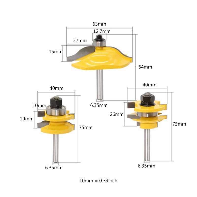 Set 3 Mũi Phay Router 1 / 4 &quot;Chuyên Dụng Cho Nghề Mộc