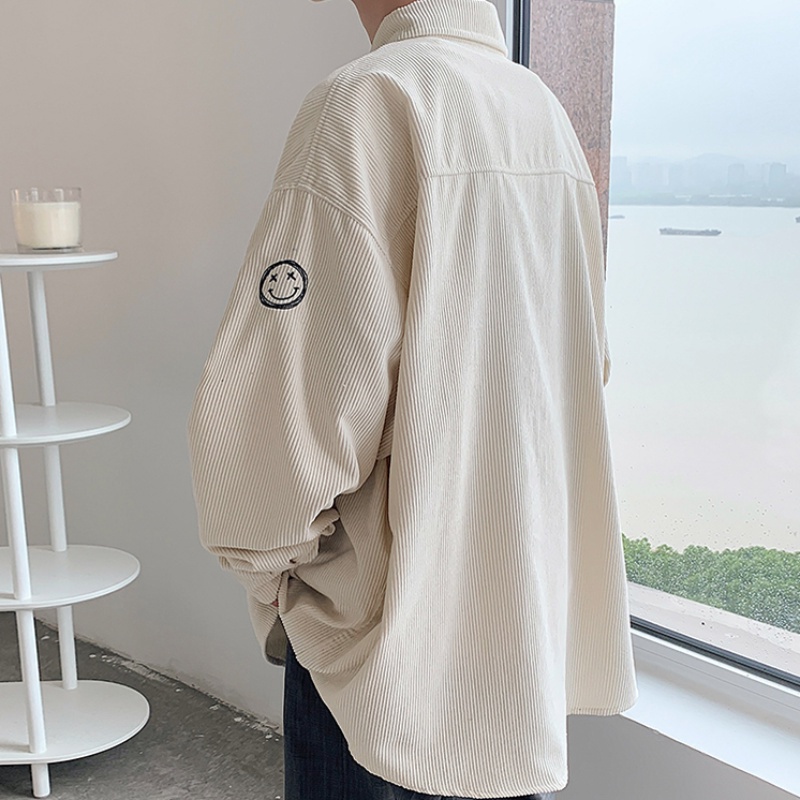 Áo sơ mi tay dài có túi trang trí hình mặt cười thời trang dành cho nam