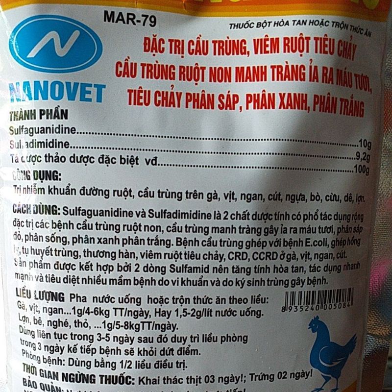 Cầu trùng nano cho gia cầm gia súc gà đá vịt ngan bị máu tươi phân sáp xanh trắng