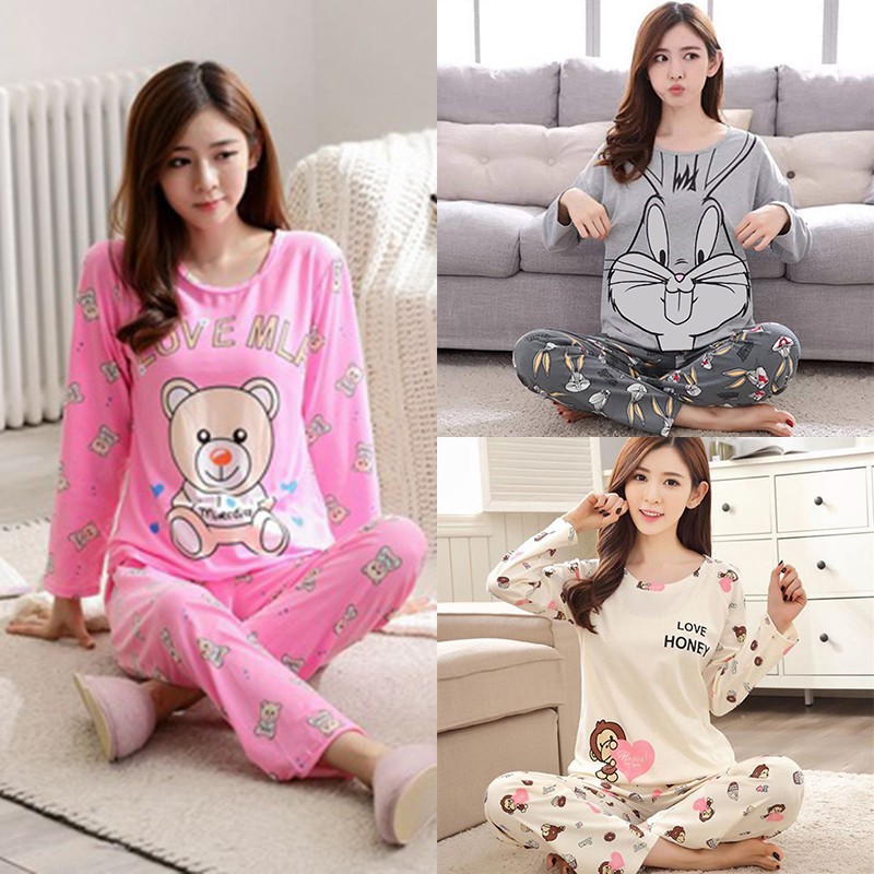 Bộ Đồ Ngủ Tay Dài In Hoạt Hình Xinh Xắn