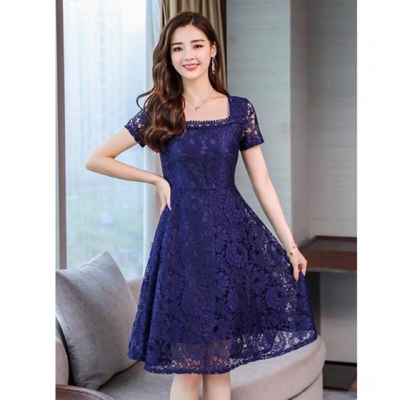 Đầm Ren Nữ Ngắn Tay Dáng Xòe Thiết Kế Sang Chảnh
