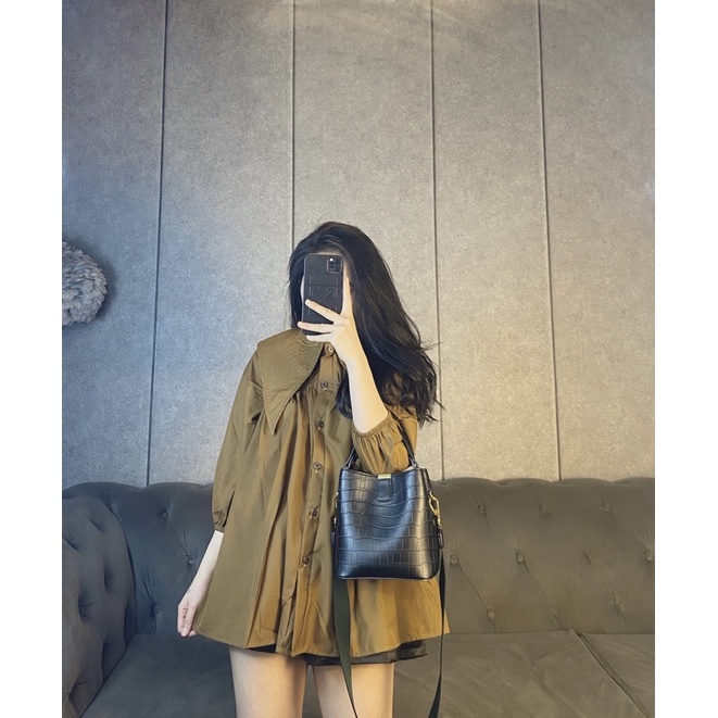 [Ảnh Thật] Áo Nữ Sơmi Babydoll Thô Mềm Cổ Bèo Nhọn 2 Màu [LanHin90] | BigBuy360 - bigbuy360.vn