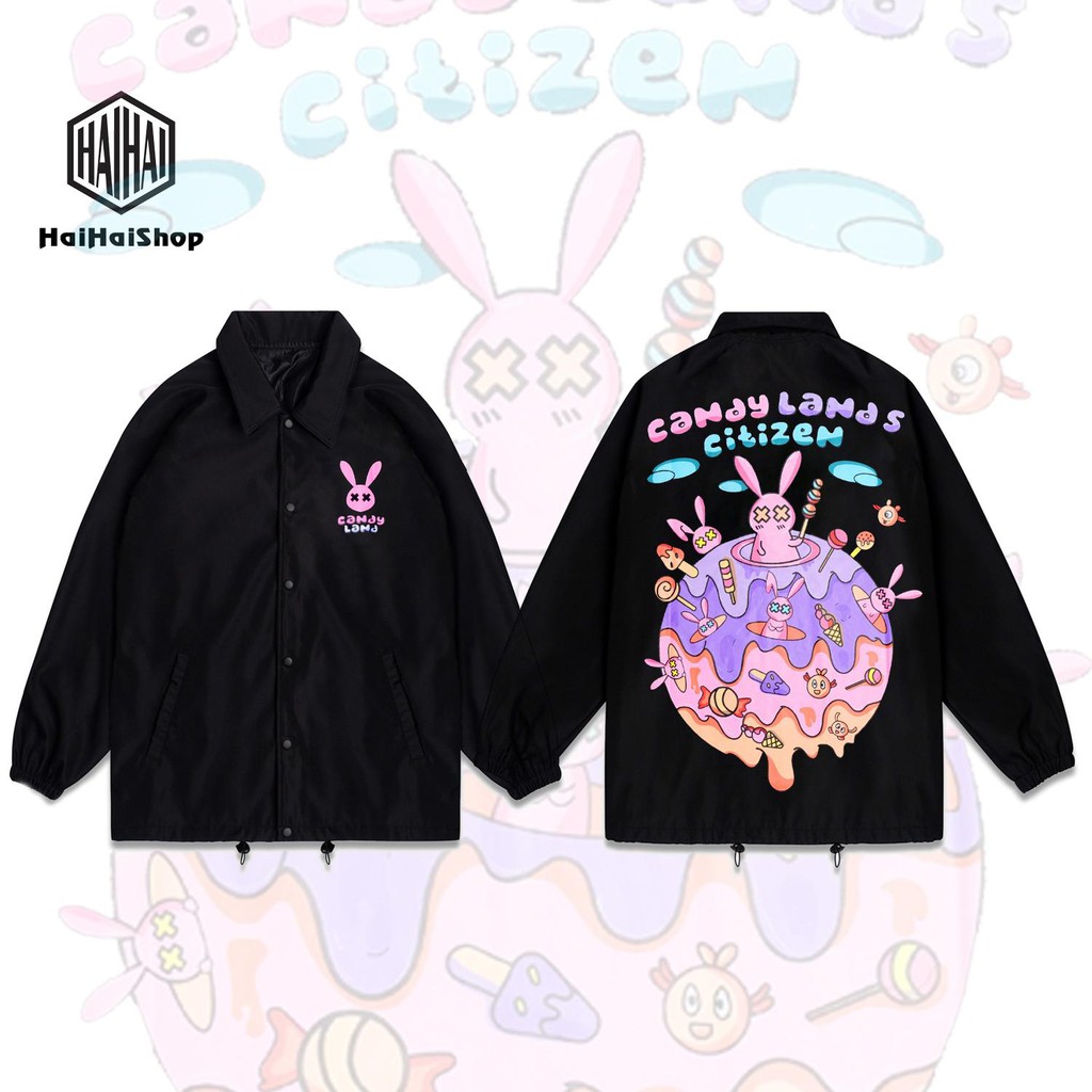 Áo Khoác Cổ Bẻ CandyLand in KTS Form Rộng Dù 2 Lớp Phong Cách LocalBrand