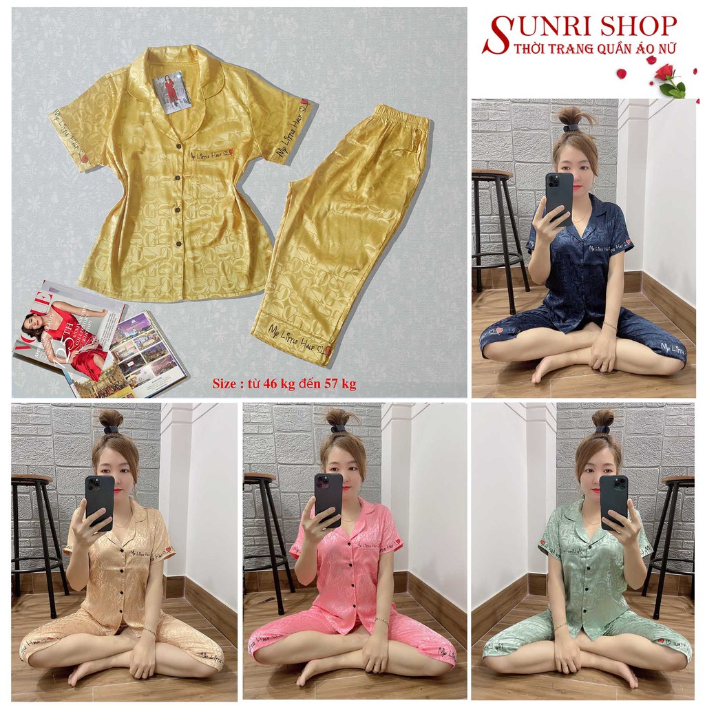 Đồ Bộ Mặc Nhà Nữ Sunri Shop - Pijama Tay Ngắn Quần Lửng Có Túi , Chất Liệu Lụa Gấm Mềm Mịn Mát Lịm , Đủ Màu Size 46 - 57