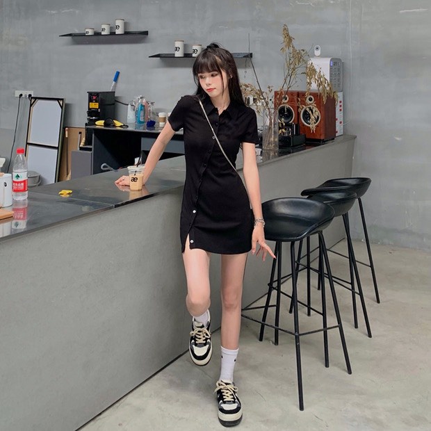 Váy cổ bẻ cúc NM Chất bo hàng dầy, lên from chuẩn đẹp, phong cách trẻ trung cá tính