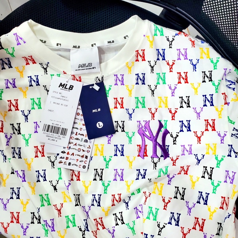 Áo thun cotton monogram Mlb NY 7 màu in full đang hot nhất năm tay ngắn nam nữ