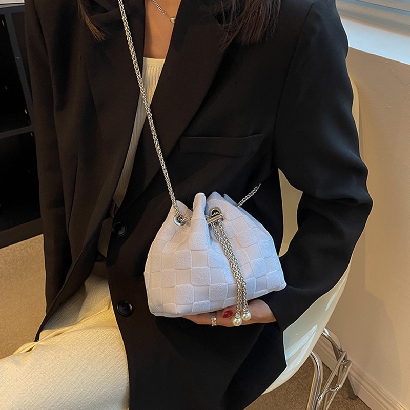 Túi đeo chéo IELGY thiết kế dây rút họa tiết kẻ sọc thời trang dành cho nữ